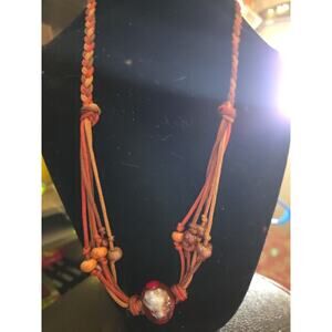 Macramé Bohemian Beaded Necklace In Amber Gold Tan Vintage Hippie